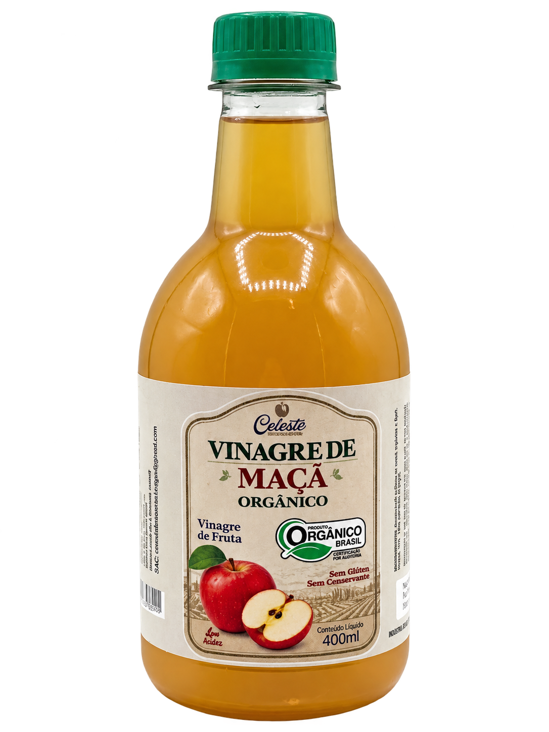 Vinagre de maçã orgânico Celeste 400 ml, com tampa verde